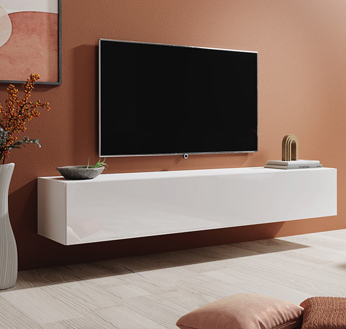 Móvel de TV British Suspenso de 180cm - Branco Brilhante - Design Moderno