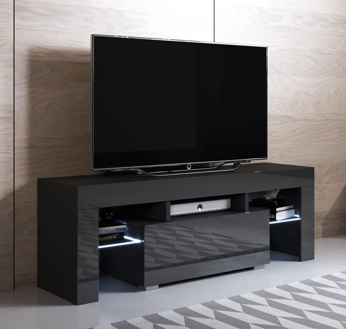 Móvel de TV Neyla com 1 Gaveta de 130cm - Preto Brilhante - Design Moderno