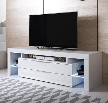 Móvel de TV Neyla com 2 Gavetas de 160cm - Branco Brilhante - Design Moderno