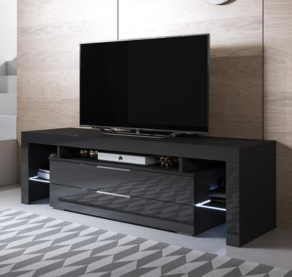 Móvel de TV Neyla com 2 Gavetas de 160cm - Preto Brilhante - Design Moderno