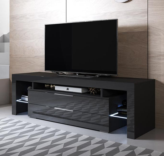 Móvel de TV Neyla com 2 Gavetas de 160cm - Preto Brilhante - Design Moderno