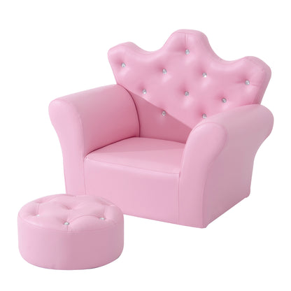 HOMCOM Sofá para Crianças com Banco Sofá Infantil Decorativo com Encosto Alto em Forma de Coroa e Apoio para os Braços Acolchoado 58x40,5x49cm Rosa