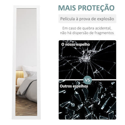 HOMCOM Espelho de Corpo Inteiro 37x155 cm Espelho de Pé Espelho de Parede Retangular com Estrutura de Madeira Decorativo para Sala de Estar Dormitório Corredor Branco