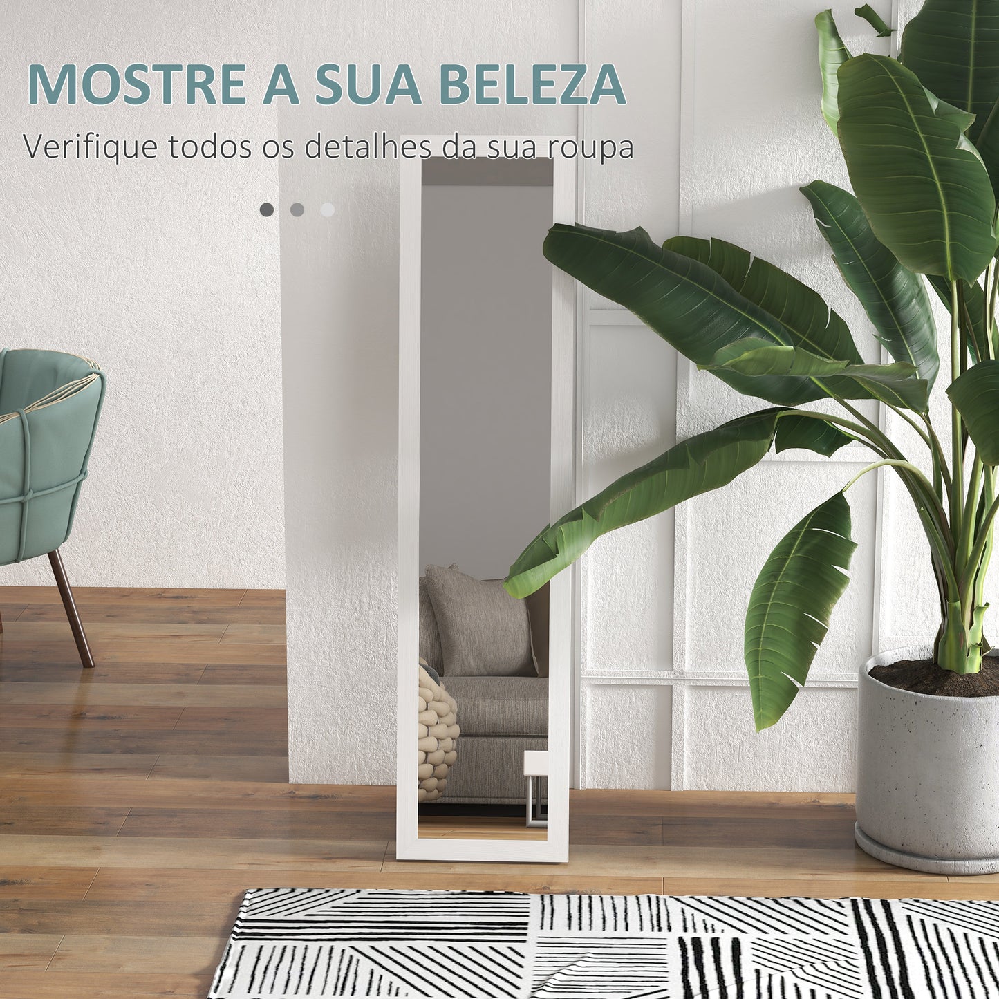 HOMCOM Espelho de Corpo Inteiro 37x155 cm Espelho de Pé Espelho de Parede Retangular com Estrutura de Madeira Decorativo para Sala de Estar Dormitório Corredor Branco