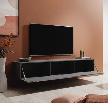 Móvel de TV British Suspenso de 180cm - Cinzento Brilhante - Design Moderno