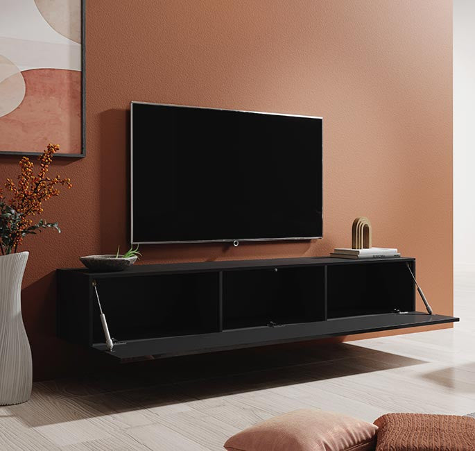 Móvel de TV British Suspenso de 180cm - Preto Brilhante - Design Moderno