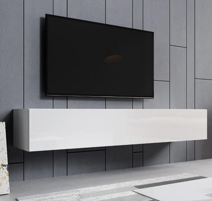 Móvel de TV de Parede/Suspenso AURORA - 180x30x40 cm - Branco/Branco Brilhante - Design Moderno