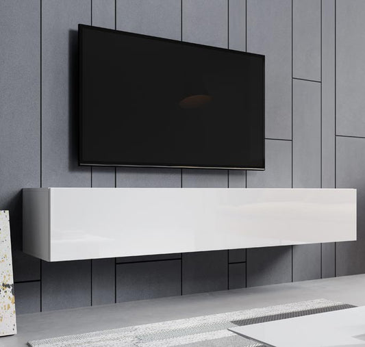 Móvel de TV de Parede/Suspenso AURORA - 180x30x40 cm - Branco/Branco Brilhante - Design Moderno