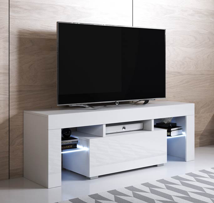 Mueble TV modelo Ernes (130x45cm) color blanco con LED