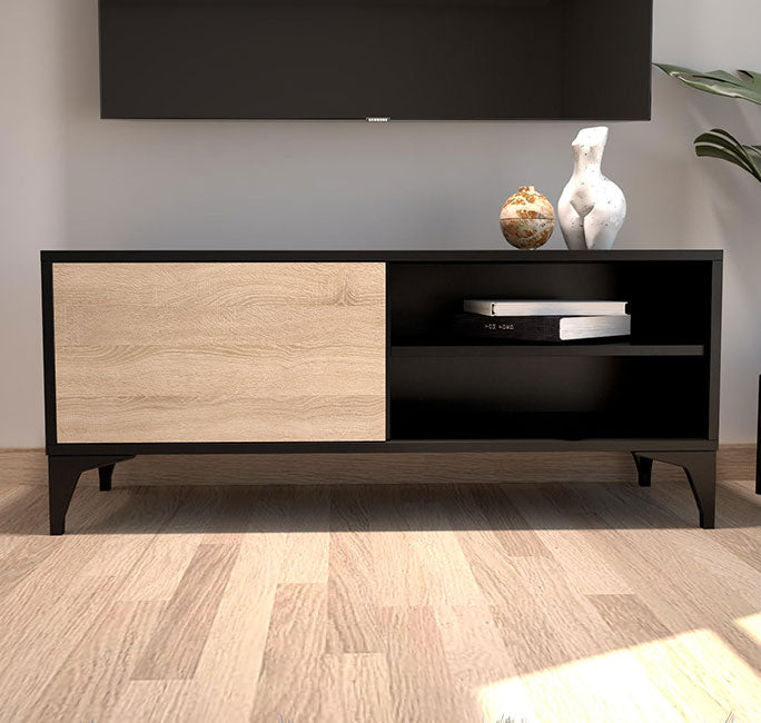 Mueble TV Koi en color negro y sonoma mate de 100 cm