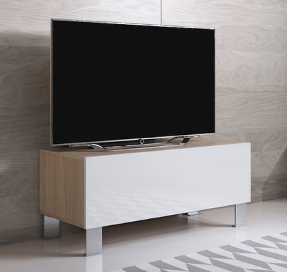 Mueble TV modelo Leiko H1 (100x42cm) color sonoma y blanco con patas de aluminio