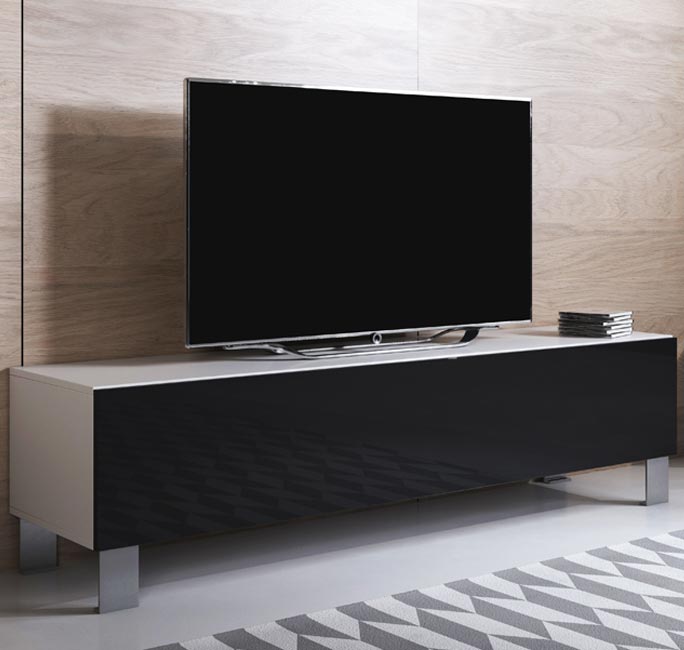 Mueble TV modelo Leiko H2 (160x42cm) color blanco y negro con patas de aluminio