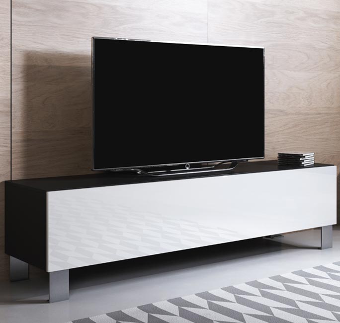 Mueble TV modelo Leiko H2 (160x42cm) color negro y blanco con patas de aluminio