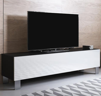 Mueble TV modelo Leiko H2 (160x42cm) color negro y blanco con patas de aluminio