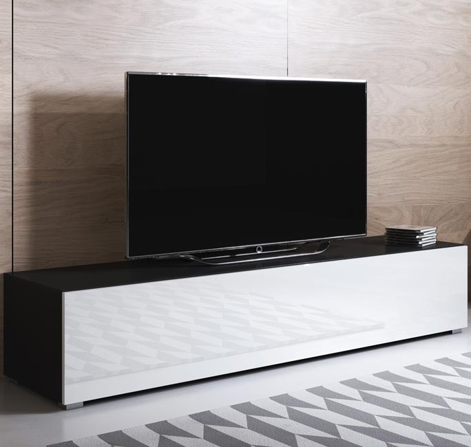 Mueble TV modelo Leiko H2 (160x32cm) color negro y blanco con patas estándar