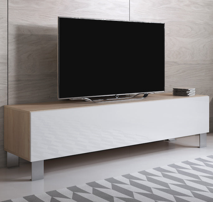 Mueble TV modelo Leiko H2 (160x42cm) color sonoma y blanco con patas de aluminio