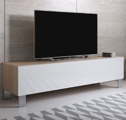 Mueble TV modelo Leiko H2 (160x42cm) color sonoma y blanco con patas de aluminio