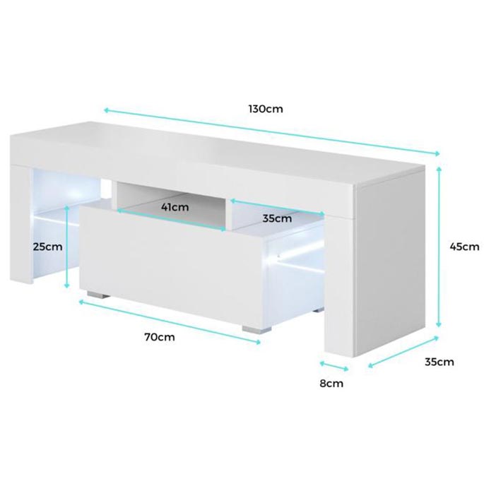 Mueble TV modelo Ernes (130x45cm) color blanco con LED