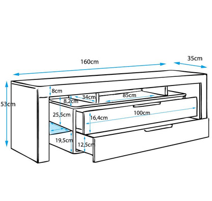 Móvel de TV Neyla com 2 Gavetas de 160cm - Branco Brilhante - Design Moderno