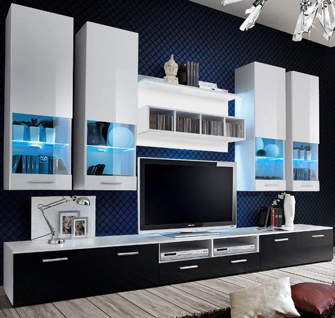 Mueble de salón Aviona en color blanco y negro (3 m)