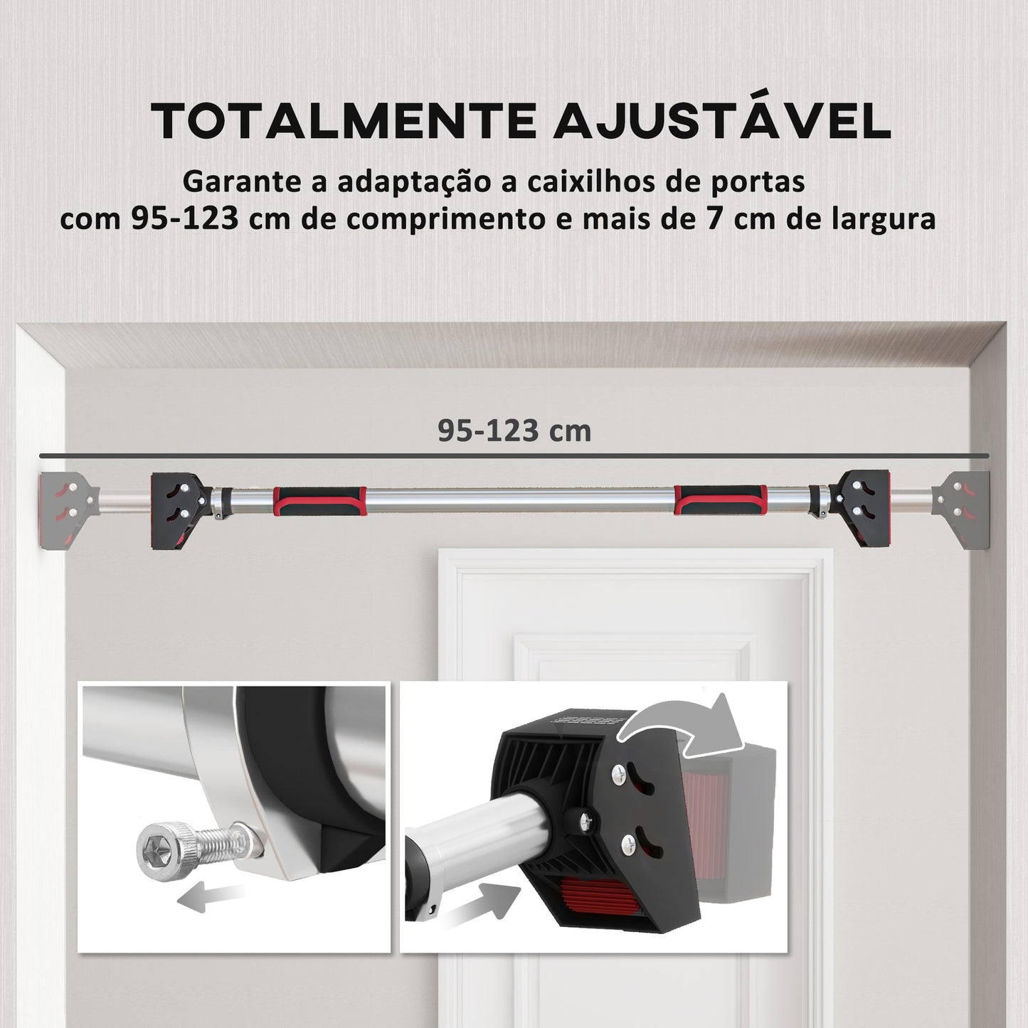 SPORTNOW Barra de Elevação para Porta Barra para Fazer Elevações Ajustável de 95 cm a 123 cm Carga 200 kg para Exercícios e Treino em Casa Ginásio Vermelho e Preto