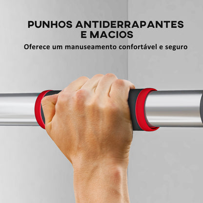 SPORTNOW Barra de Elevação para Porta Barra para Fazer Elevações Ajustável de 95 cm a 123 cm Carga 200 kg para Exercícios e Treino em Casa Ginásio Vermelho e Preto