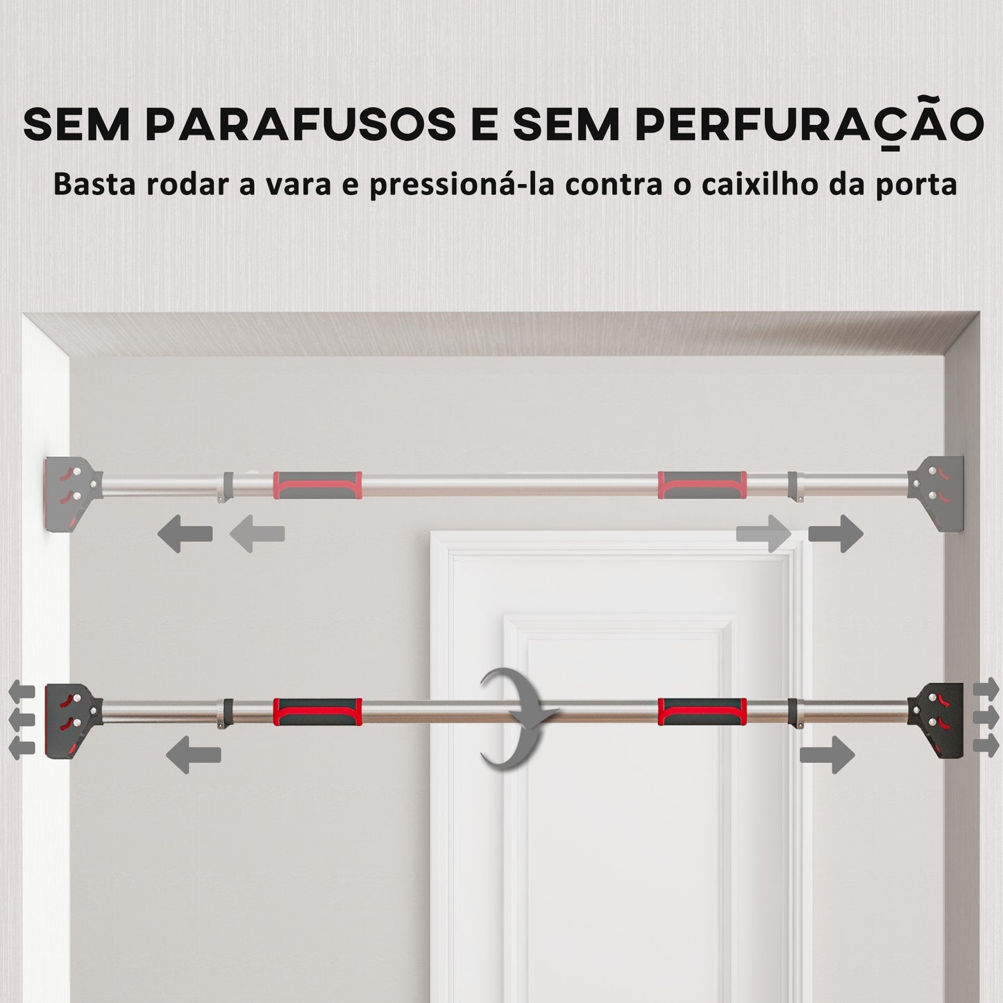 SPORTNOW Barra de Elevação para Porta Barra para Fazer Elevações Ajustável de 95 cm a 123 cm Carga 200 kg para Exercícios e Treino em Casa Ginásio Vermelho e Preto