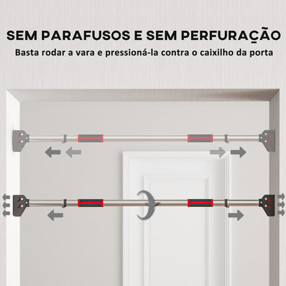 SPORTNOW Barra de Elevação para Porta Barra para Fazer Elevações Ajustável de 95 cm a 123 cm Carga 200 kg para Exercícios e Treino em Casa Ginásio Vermelho e Preto