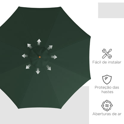 Outsunny Chapéu de Sol de Jardim Ø325x250 cm Chapéu de Sol de Madeira com Sistema de Polea Teto com Ventilação e 8 Hastes de Bambú para Terraço Balcão Exterior Verde