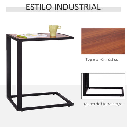 HOMCOM Mesa lateral para sofá Mesa lateral em forma de C Estrutura metálica e tampo da mesa de madeira de MDF 40,6x50,8x64,2 cm Cor de noz