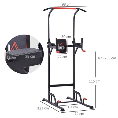 Torre de Exercícios Estação Multifuncional Altura Ajustável com 7 Orifícios para Treinamento Fitness para Casa Academia Escritório Carga Máxima 120kg 123x98x189-239cm Preto e Vermelho