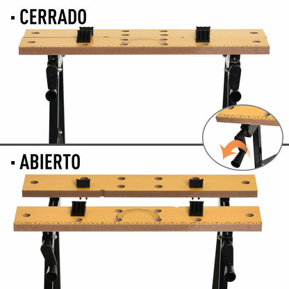 DURHAND Bancada de Trabalho Dobrável e Portátil Mesa de Trabalho de Carpinteiro com Braçadeiras Ajustáveis e Estrutura de Aço Capacidade de 100kg