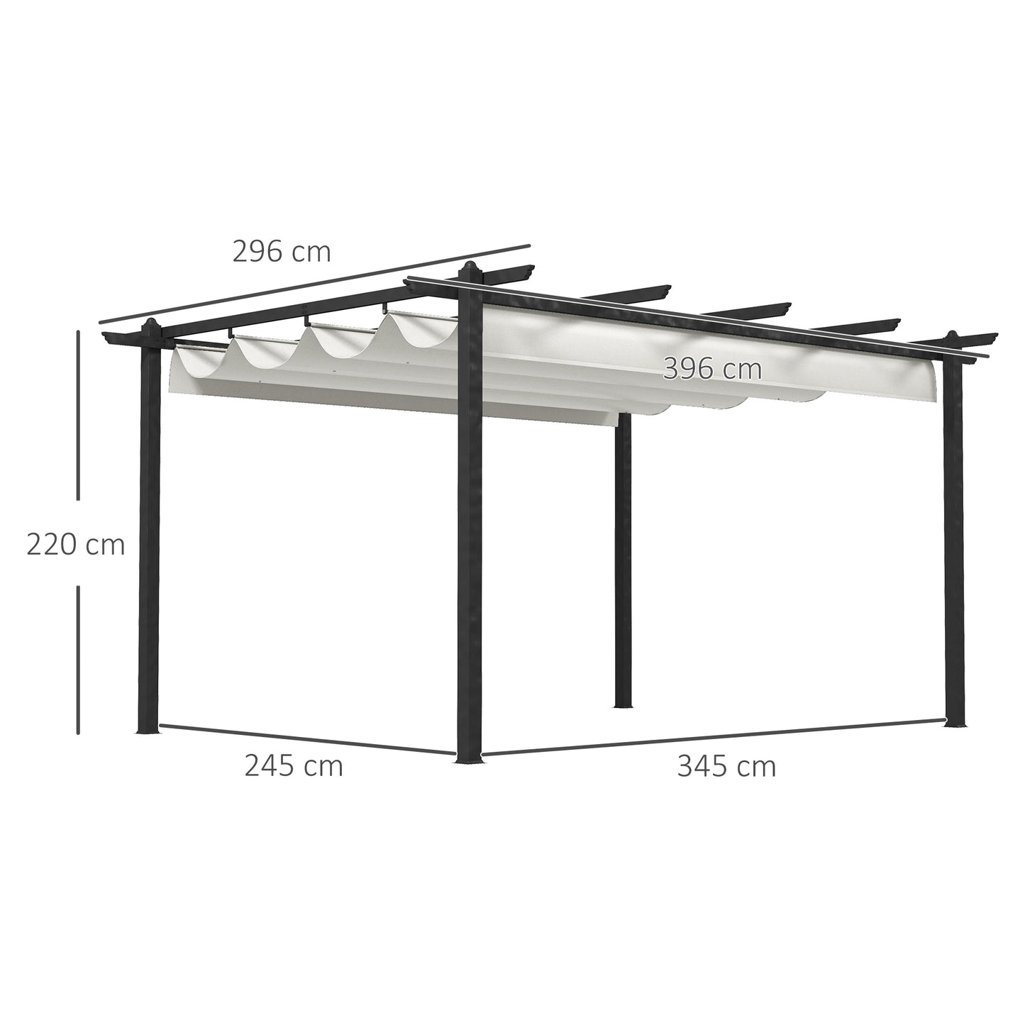 Outsunny Conjunto de Pérgola inclui 1 Pérgola de Jardim 4x3 m com Teto Retrátil e 1 Cobertura de Pérgola para Pátio Externo Creme e Cinza