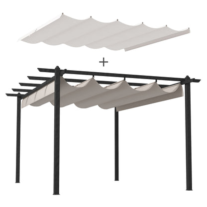 Outsunny Conjunto de Pérgola inclui 1 Pérgola de Jardim 4x3 m com Teto Retrátil e 1 Cobertura de Pérgola para Pátio Externo Creme e Cinza