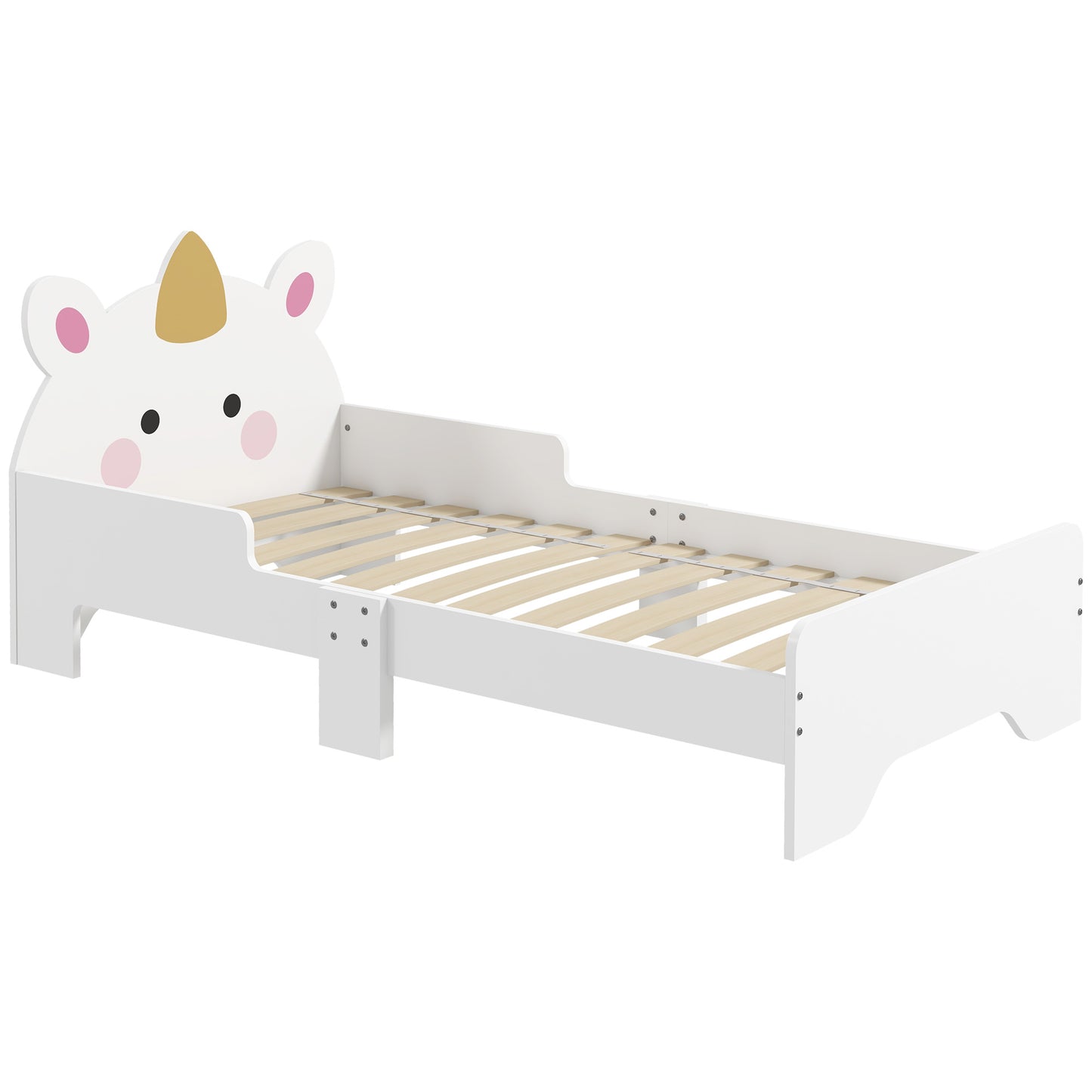 Cama para Crianças de 3-6 Anos 143x74x67 cm Cama Infantil de Madeira em Forma de Unicornio Móvel de Dormitório Moderno Carga 80 kg Branco