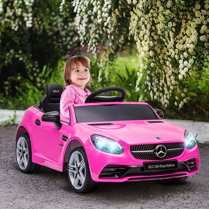 AIYAPLAY Carro Elétrico Mercedes SLC 300 12V para Crianças de 3-6 Anos com Controlo Remoto Faróis LED Buzina Música TF USB e Abertura da Porta 3-5km/h 107x62,5x44cm Rosa