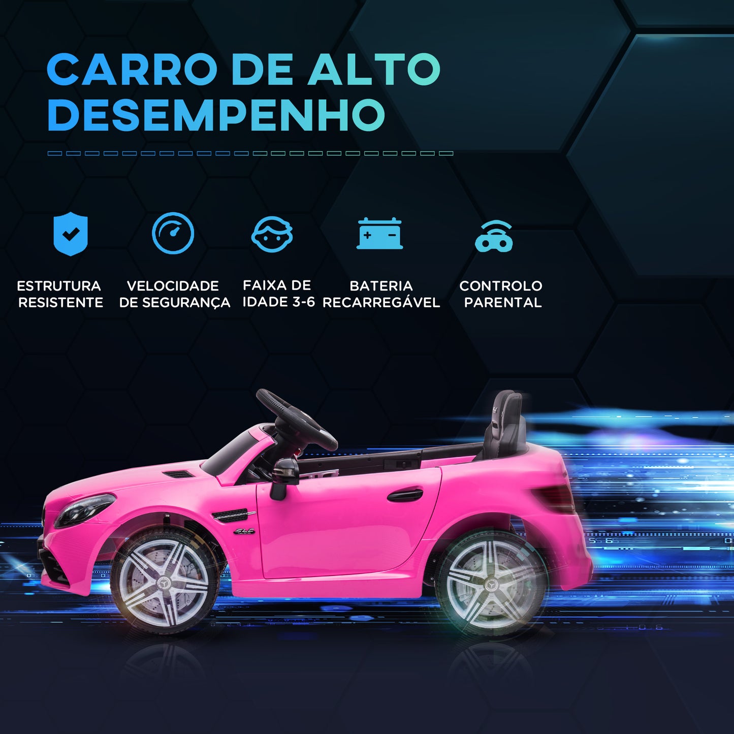 AIYAPLAY Carro Elétrico Mercedes SLC 300 12V para Crianças de 3-6 Anos com Controlo Remoto Faróis LED Buzina Música TF USB e Abertura da Porta 3-5km/h 107x62,5x44cm Rosa