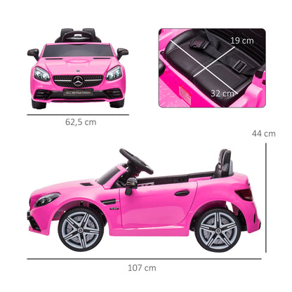 AIYAPLAY Carro Elétrico Mercedes SLC 300 12V para Crianças de 3-6 Anos com Controlo Remoto Faróis LED Buzina Música TF USB e Abertura da Porta 3-5km/h 107x62,5x44cm Rosa