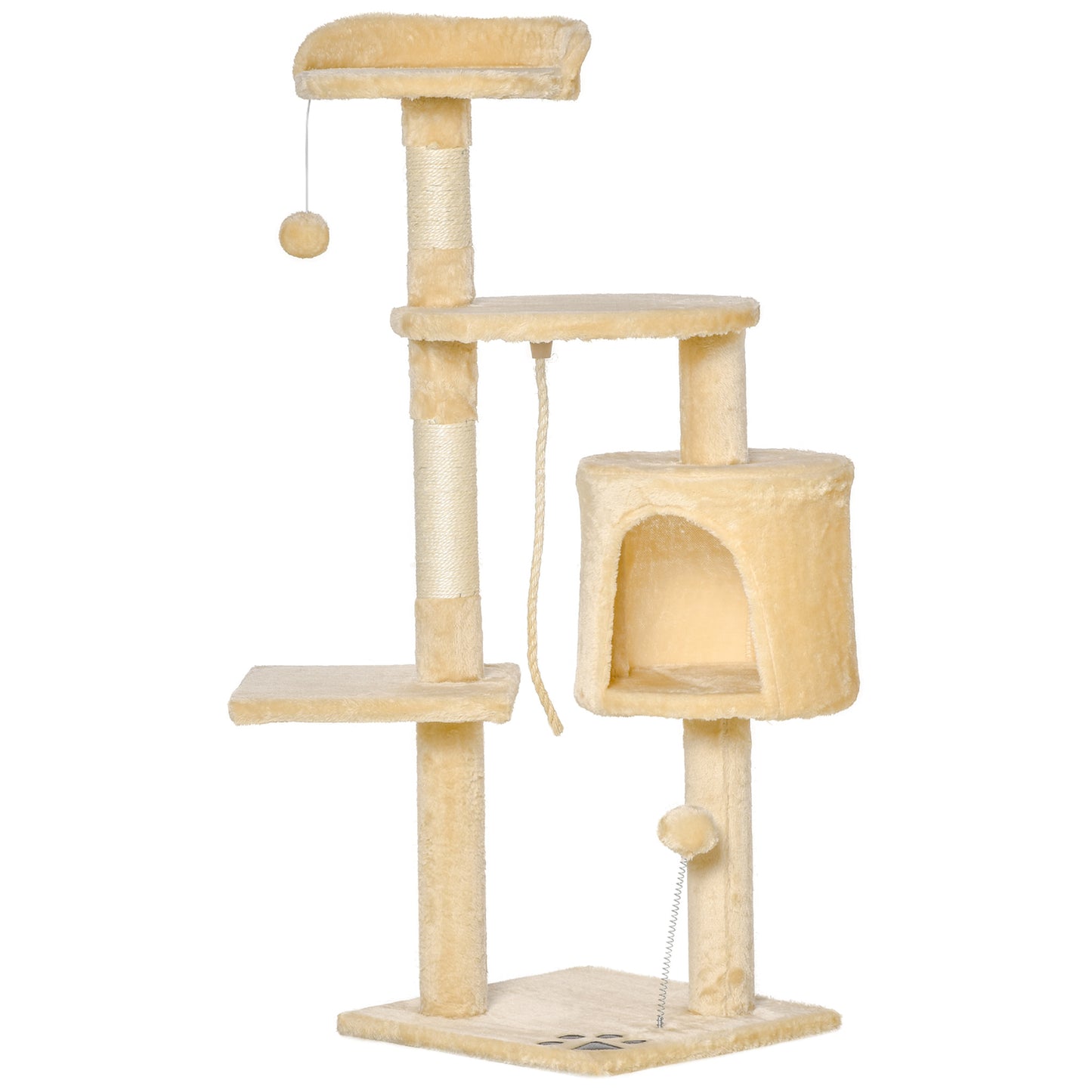 PawHut® Árvore de gato com plataformas Cabines Bolas de jogo bege 40x40x114cm