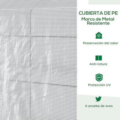 Outsunny Estufa de Jardim Estufa Caseira com 4 Prateleiras Porta Enrolável Cobertura de PE 140g/m² e Estrutura de Aço para Cultivos de Plantas Flores 120x186x190cm Branco