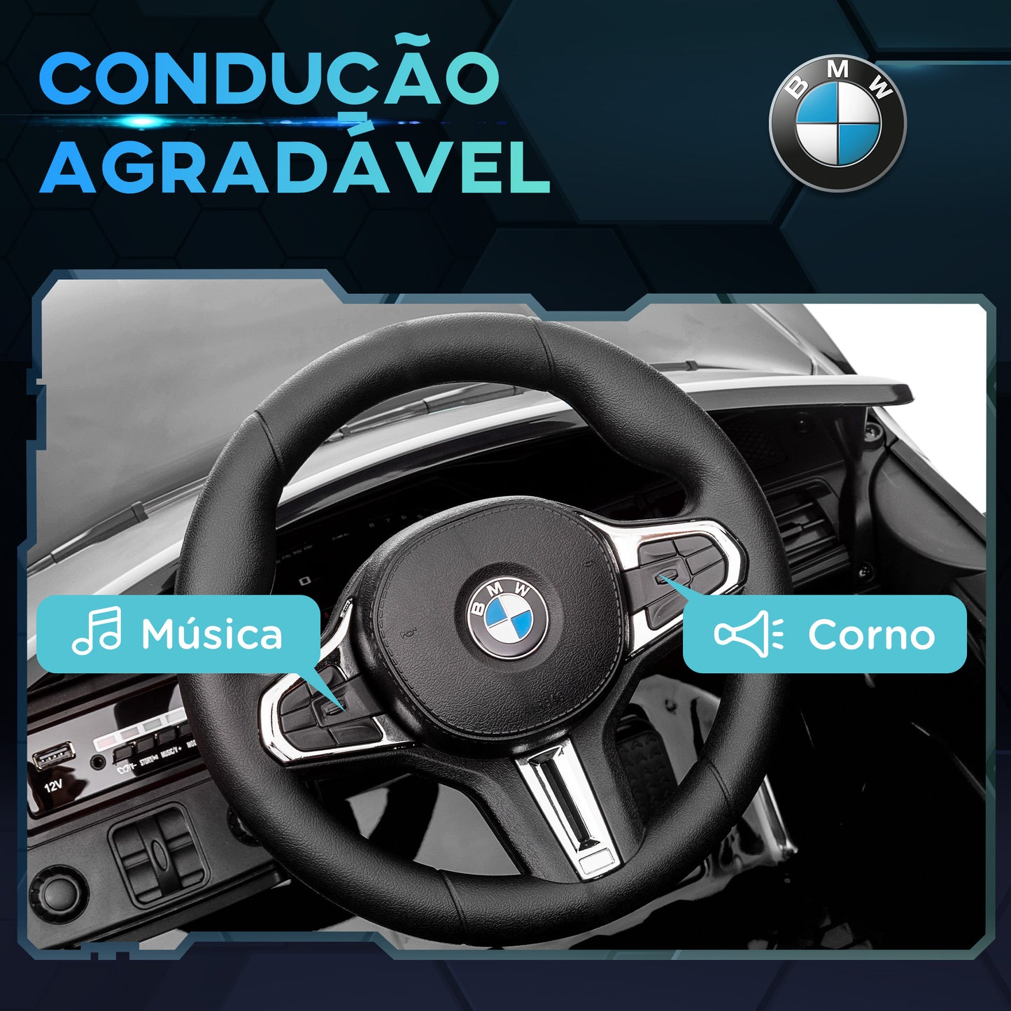 AIYAPLAY Carro Elétrico para Crianças BMW M4 Veículo Elétrico para Crianças 12V com Controlo Remoto Faróis Buzina Música Velocidade 3-5 km/h Cinto de Segurança Preto