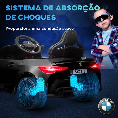 AIYAPLAY Carro Elétrico para Crianças BMW M4 Veículo Elétrico para Crianças 12V com Controlo Remoto Faróis Buzina Música Velocidade 3-5 km/h Cinto de Segurança Preto