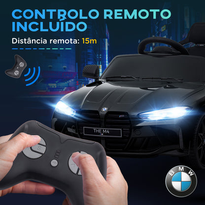 AIYAPLAY Carro Elétrico para Crianças BMW M4 Veículo Elétrico para Crianças 12V com Controlo Remoto Faróis Buzina Música Velocidade 3-5 km/h Cinto de Segurança Preto