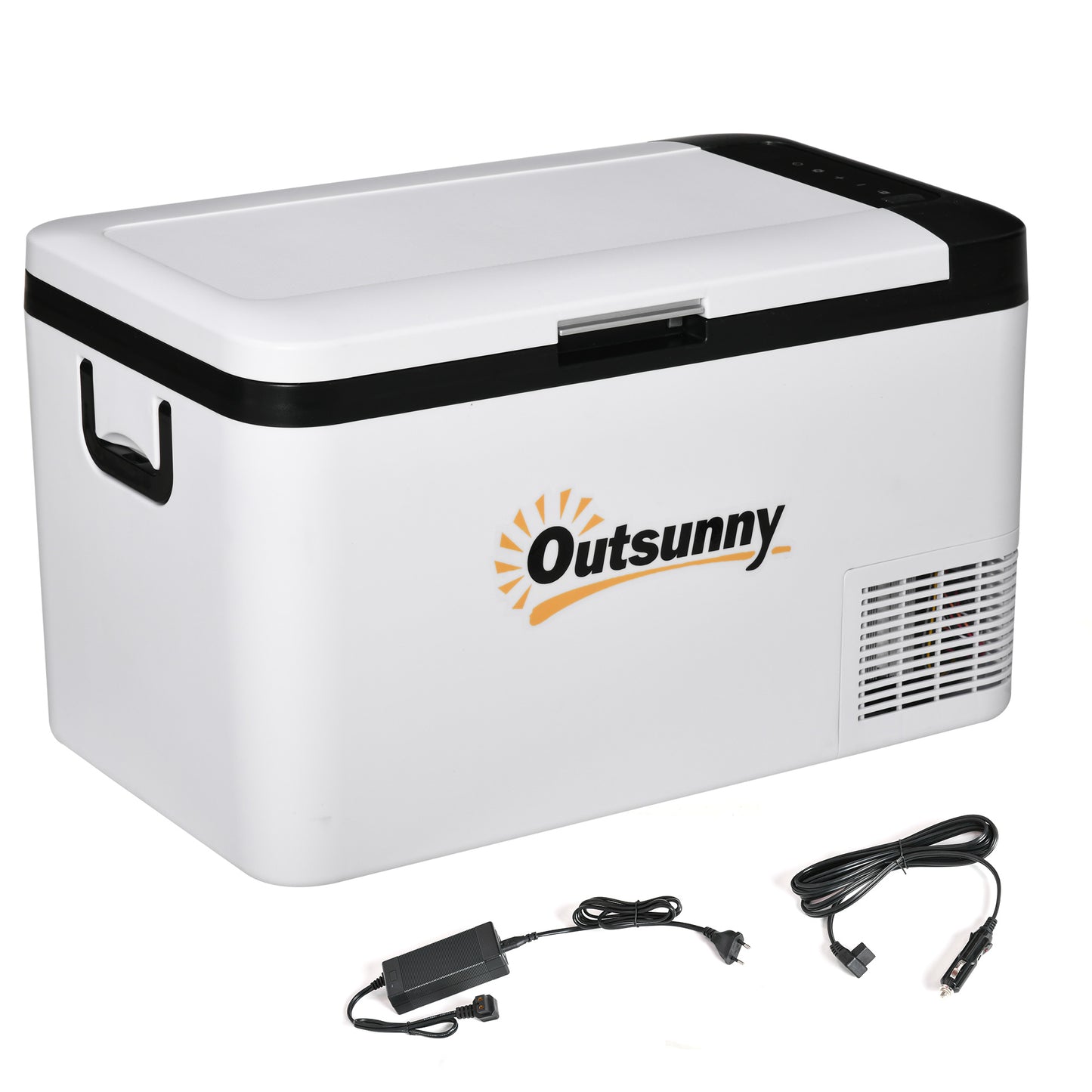 Outsunny Geleira Elétrica de Compressor 25L Portátil até -20℃ com Luz LED e Alças Dobráveis Geleira de Carro 12V/24V e 240V para Casa Campismo Viagem 58,5x33,5x35,2cm Branco