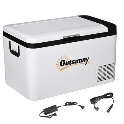 Outsunny Geleira Elétrica de Compressor 25L Portátil até -20℃ com Luz LED e Alças Dobráveis Geleira de Carro 12V/24V e 240V para Casa Campismo Viagem 58,5x33,5x35,2cm Branco