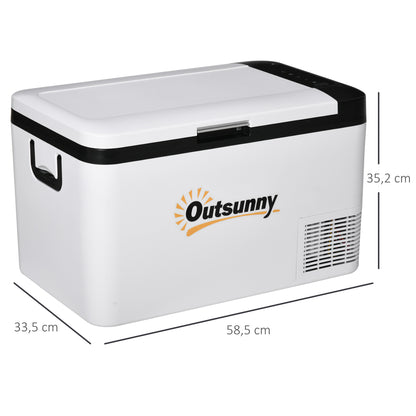 Outsunny Geleira Elétrica de Compressor 25L Portátil até -20℃ com Luz LED e Alças Dobráveis Geleira de Carro 12V/24V e 240V para Casa Campismo Viagem 58,5x33,5x35,2cm Branco