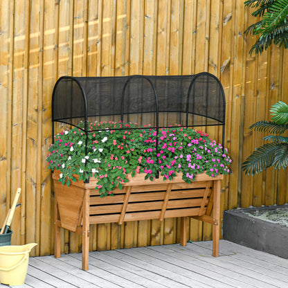 Outsunny Horta Vertical Elevada de Madeira 120x55x143cm Mesa de Cultivo de Jardim com Rede de Sombra de Malha e Tecido Geotêxtil para Cultivos de Plantas Flores Natural