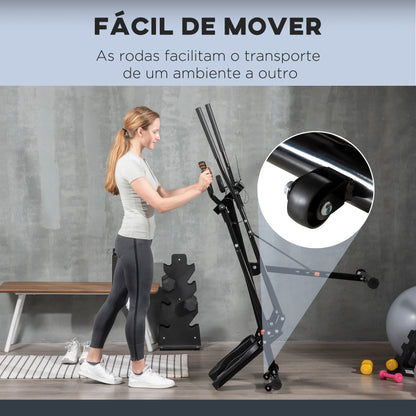 HOMCOM Bicicleta Elíptica Máquina de Step com Ecrã LCD Resistência Ajustável Sensor de Frequência Cardiaca e Rodas para Treino em Casa Giásio 90x62x150 cm Preto