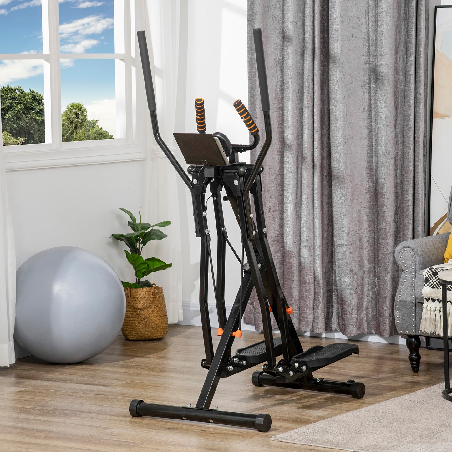 HOMCOM Bicicleta Elíptica Máquina de Step com Ecrã LCD Resistência Ajustável Sensor de Frequência Cardiaca e Rodas para Treino em Casa Giásio 90x62x150 cm Preto