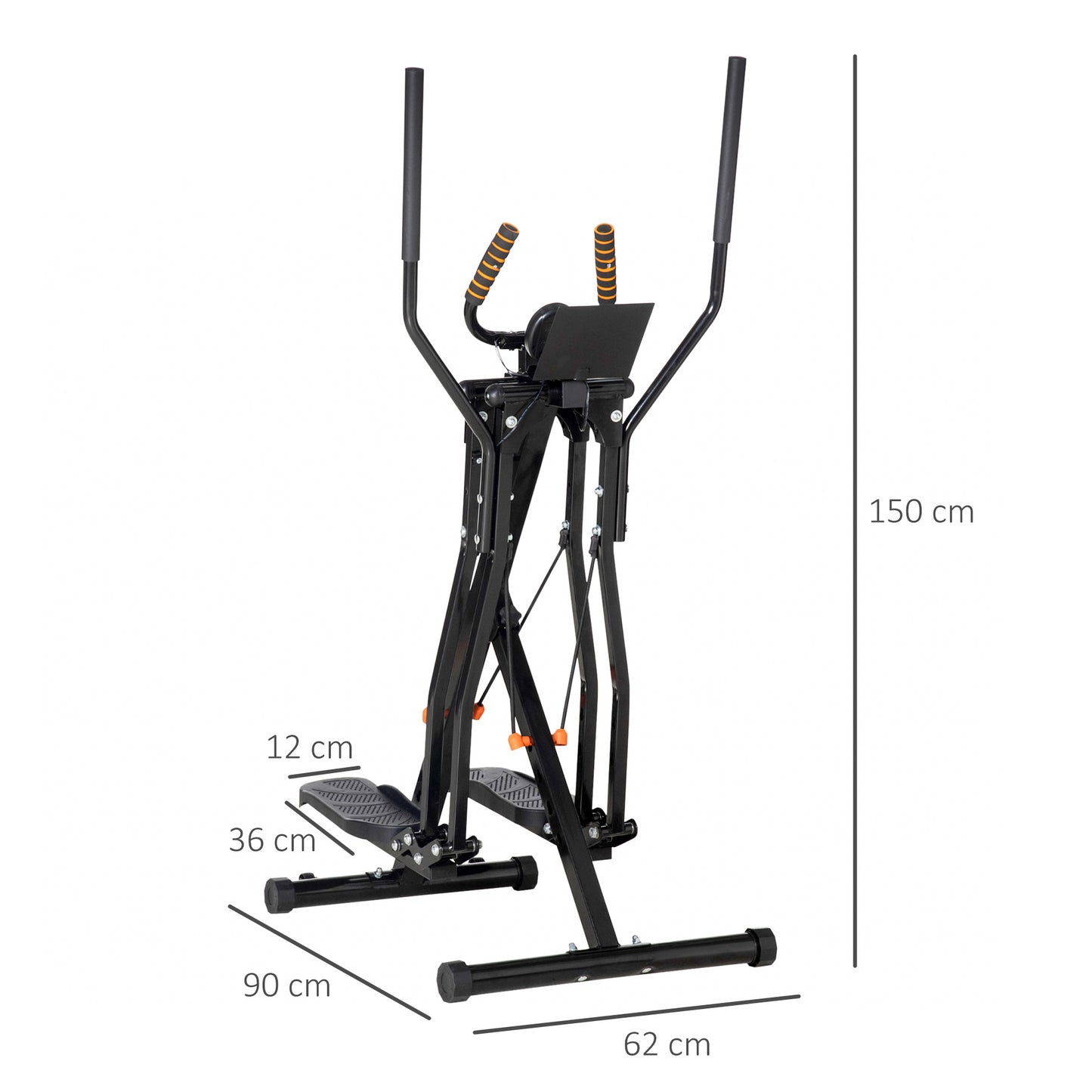 HOMCOM Bicicleta Elíptica Máquina de Step com Ecrã LCD Resistência Ajustável Sensor de Frequência Cardiaca e Rodas para Treino em Casa Giásio 90x62x150 cm Preto